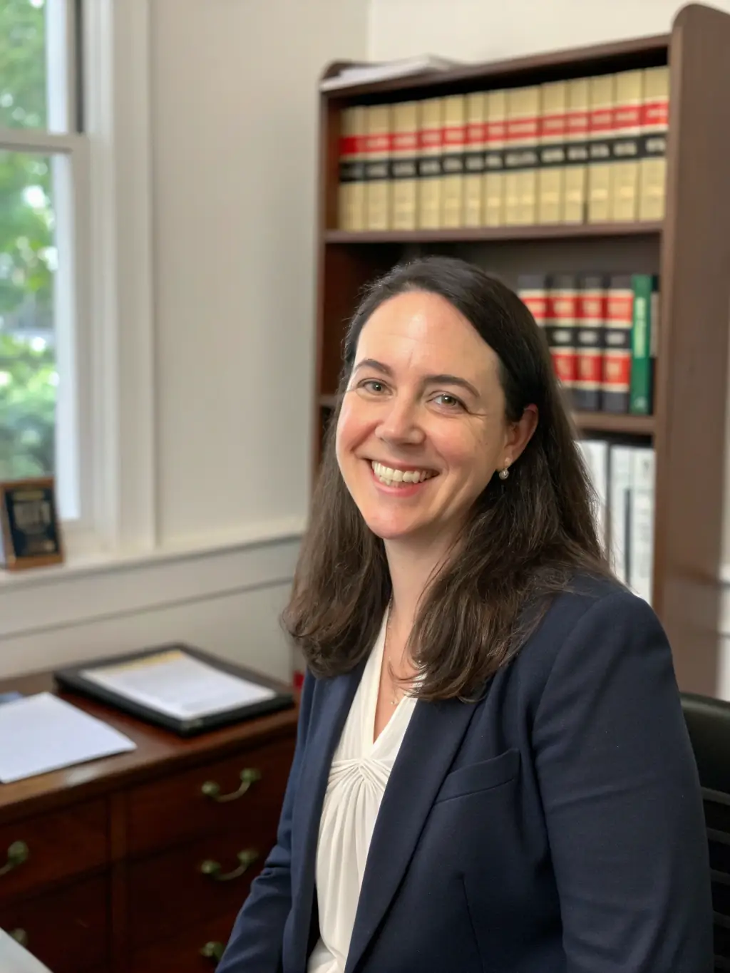 A professional headshot of a Consulenza Group immigration lawyer reviewing visa documents in a modern office setting, conveying expertise and attention to detail.