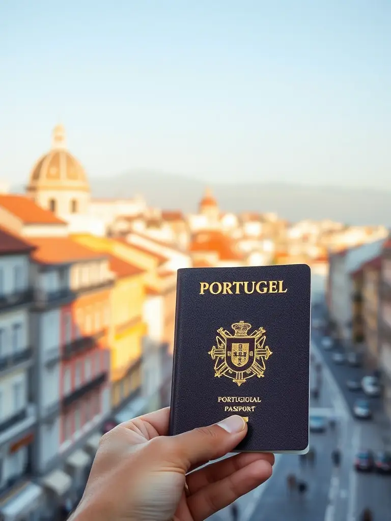 A person using their Portuguese passport at an airport, highlighting the freedom of movement and travel benefits associated with Portuguese citizenship.