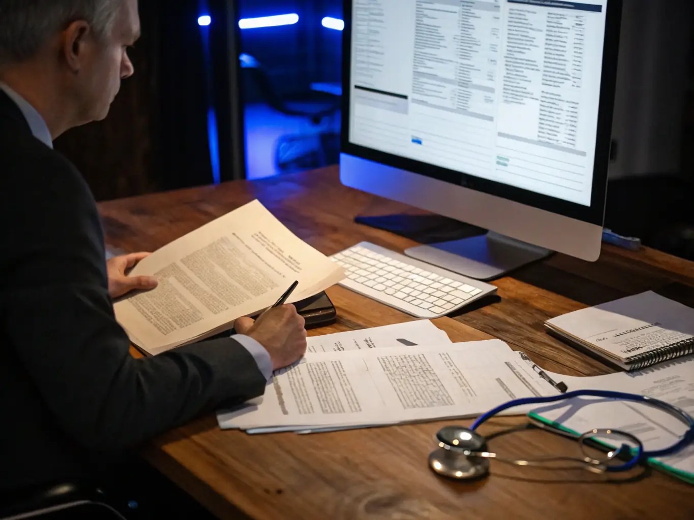A translator working on translating legal documents, with a focus on accuracy and attention to detail, representing Consulenza Group's translation services.