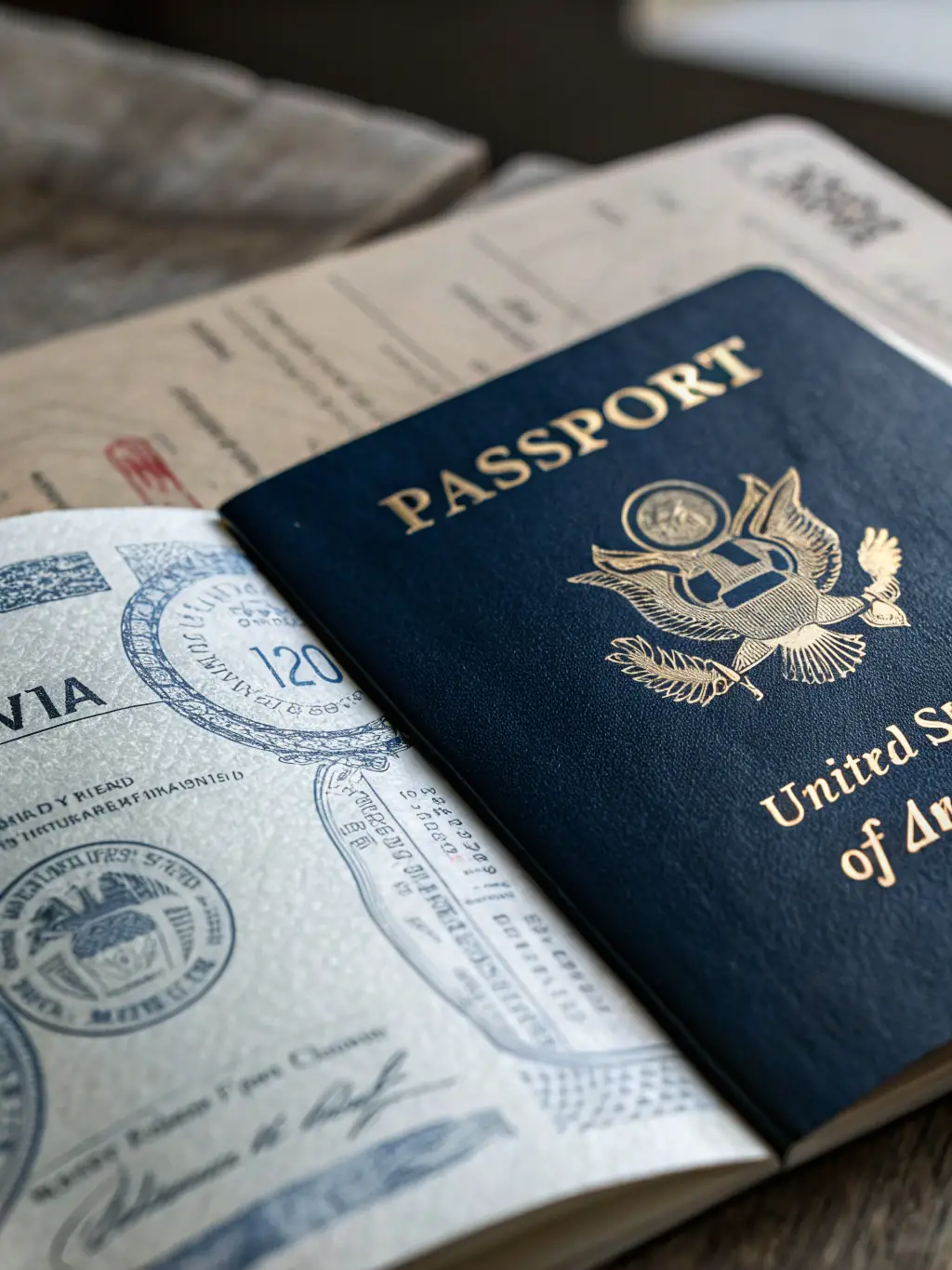 A close-up shot of a passport with a European visa stamp, emphasizing the successful outcomes Consulenza Group delivers.